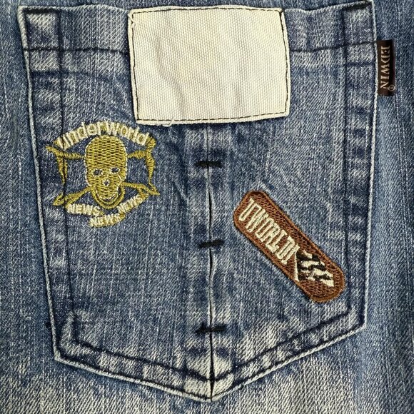 Edwin Jeans Mens 34x30 Straight Wide Distressed Streetwear‎ Underworld Logo Blue - Picture 14 of 14
